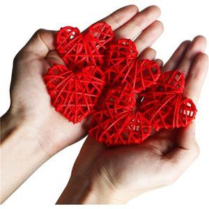 Valentine’s Day Heart Shaped Rattan Balls Decorative, 32 Pcs 2.36 Inch